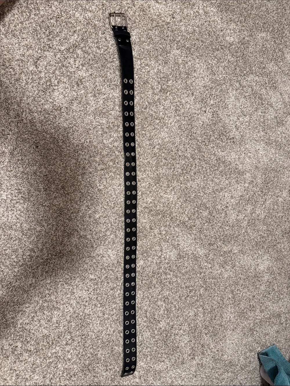 Black Double-Row Grommet Leather Belt